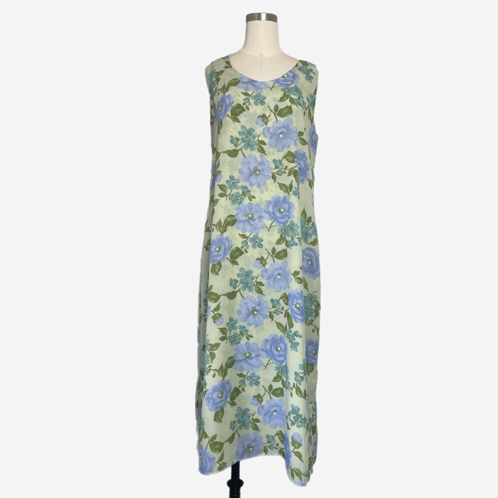 Vintage Y2K Studio Ease Sage green floral column sack midi dress tie back L/XL - Picture 2 of 11